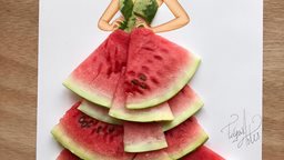 <b>1. </b>بالصور ... تصاميم فساتين رائعة مصنوعة من الأكل