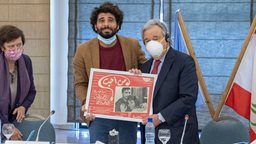 <b>5. </b>UN Secretary-General, Mr. António Guterres, met with the founder of the Lebanese National Theater, actor and director Kassem Istanbouli