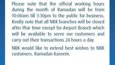 NBK Ramadan 2015 Working Hours