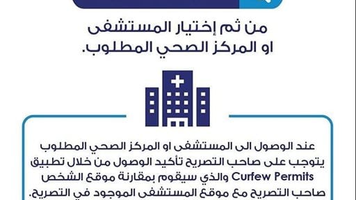 الموقع الالكتروني الخاص بالحصول على التصاريح الطبية خلال الحظر في الكويت