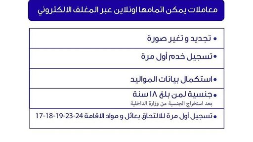 المعاملات التي يمكن اتمامها اونلاين عبر المغلف الالكتروني