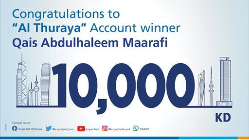 Burgan Bank announces the winner of the Al-Thuraya Salary Account monthly draw