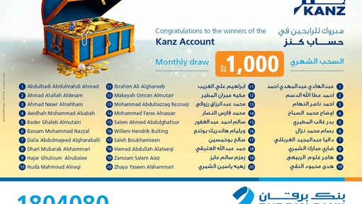 Burgan Bank Announces the Names of the Monthly Draw Winners of Kanz Account