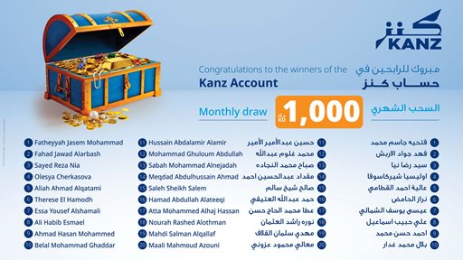 Burgan Bank Announces the Names of the Monthly Draw Winners of Kanz Account