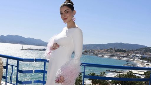 Laila Zaher Reveals Baby Girl News at Cannes in Rami Kadi Couture