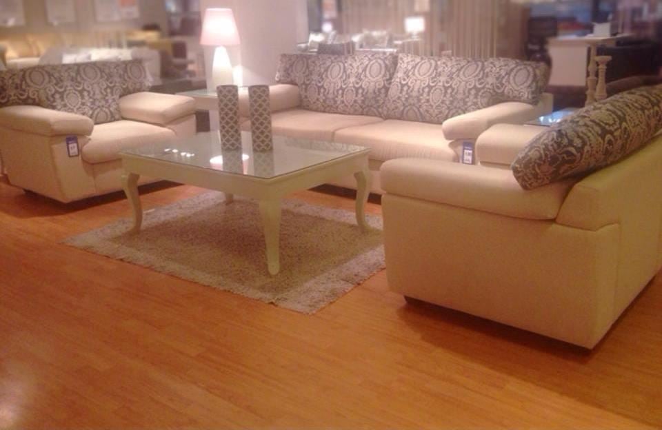 Sofa / Couches Set, Light Brown Color, 5 seats for 244 KD, and the middle table's price is 55 KD