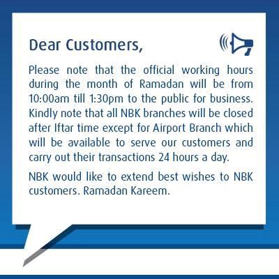 NBK Ramadan Working Hours