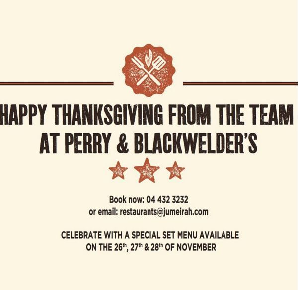 Thanksgiving offer at Perry & Blackwelder’s Dubai