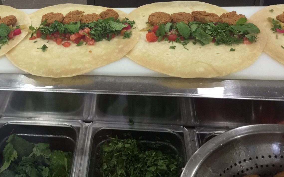 Tortilla bread, Falafel and vegetables