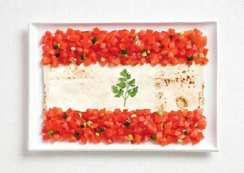 7 Lebanese Flags made with Food