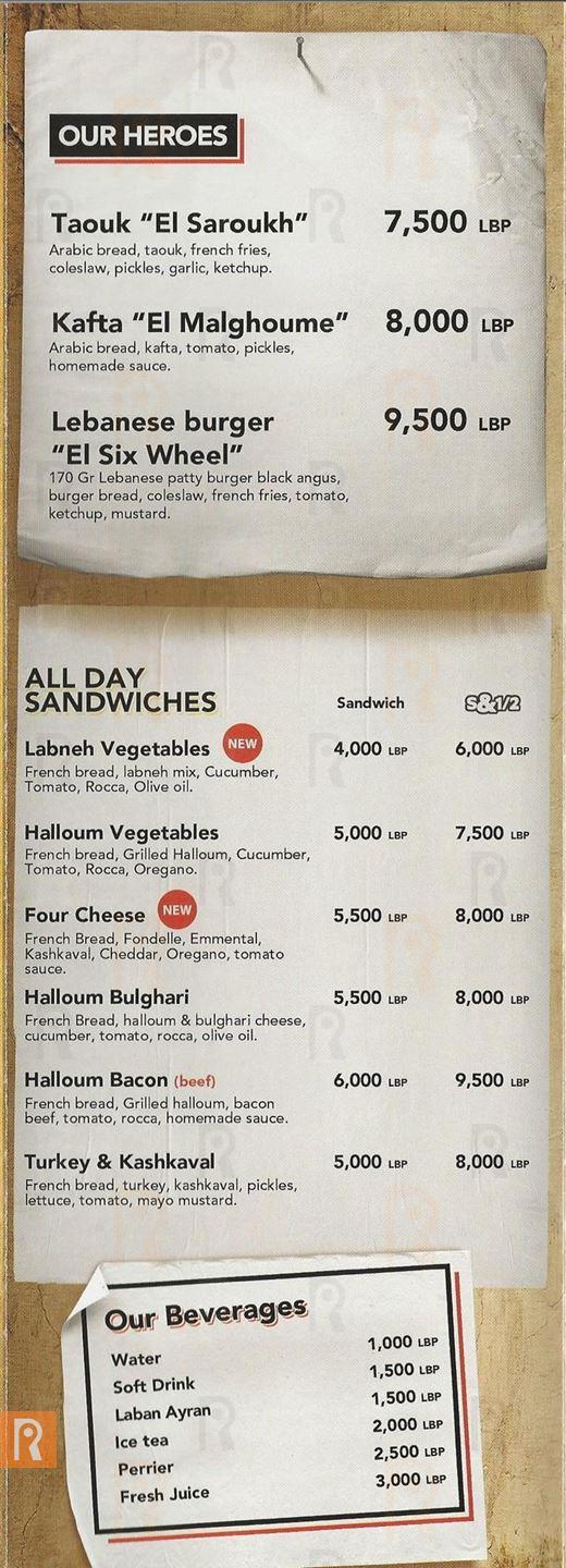 Sandwich W Noss Restaurant Menu and Meals Prices