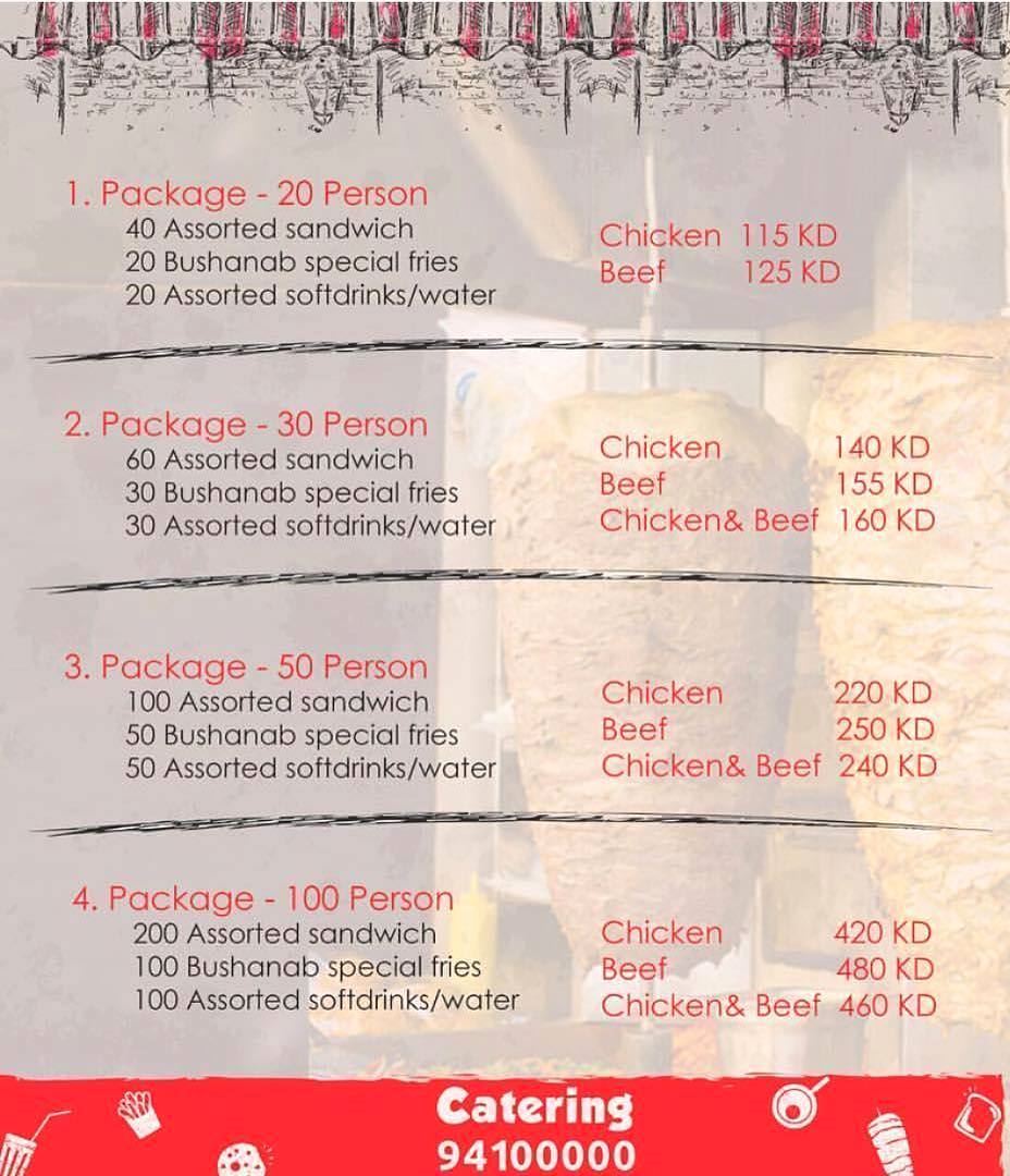 Bushanab Restaurant Catering Prices