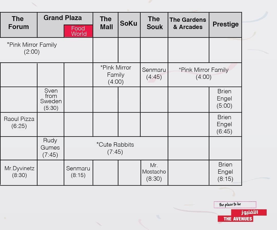 The Avenues Carnival 2018 Shows Schedule from August 26 - September 1