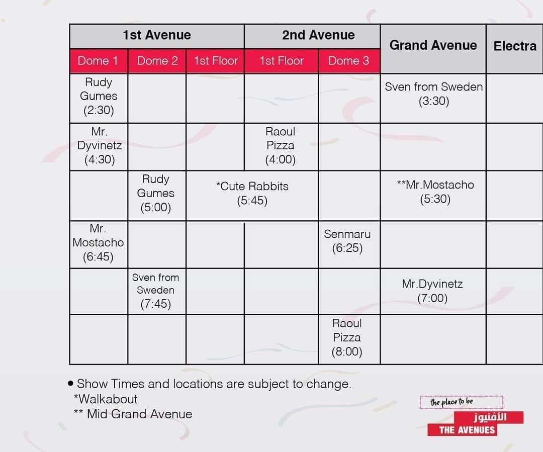 The Avenues Carnival 2018 Shows Schedule from August 26 - September 1