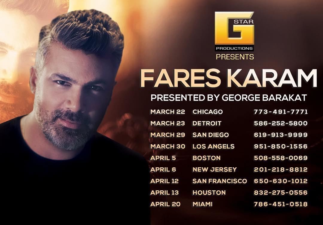 Fares Karam March - April 2019 USA Tour Schedule