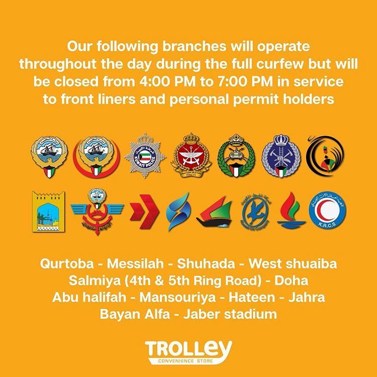 Trolley Kuwait Timings and Operating Branches during Total Curfew