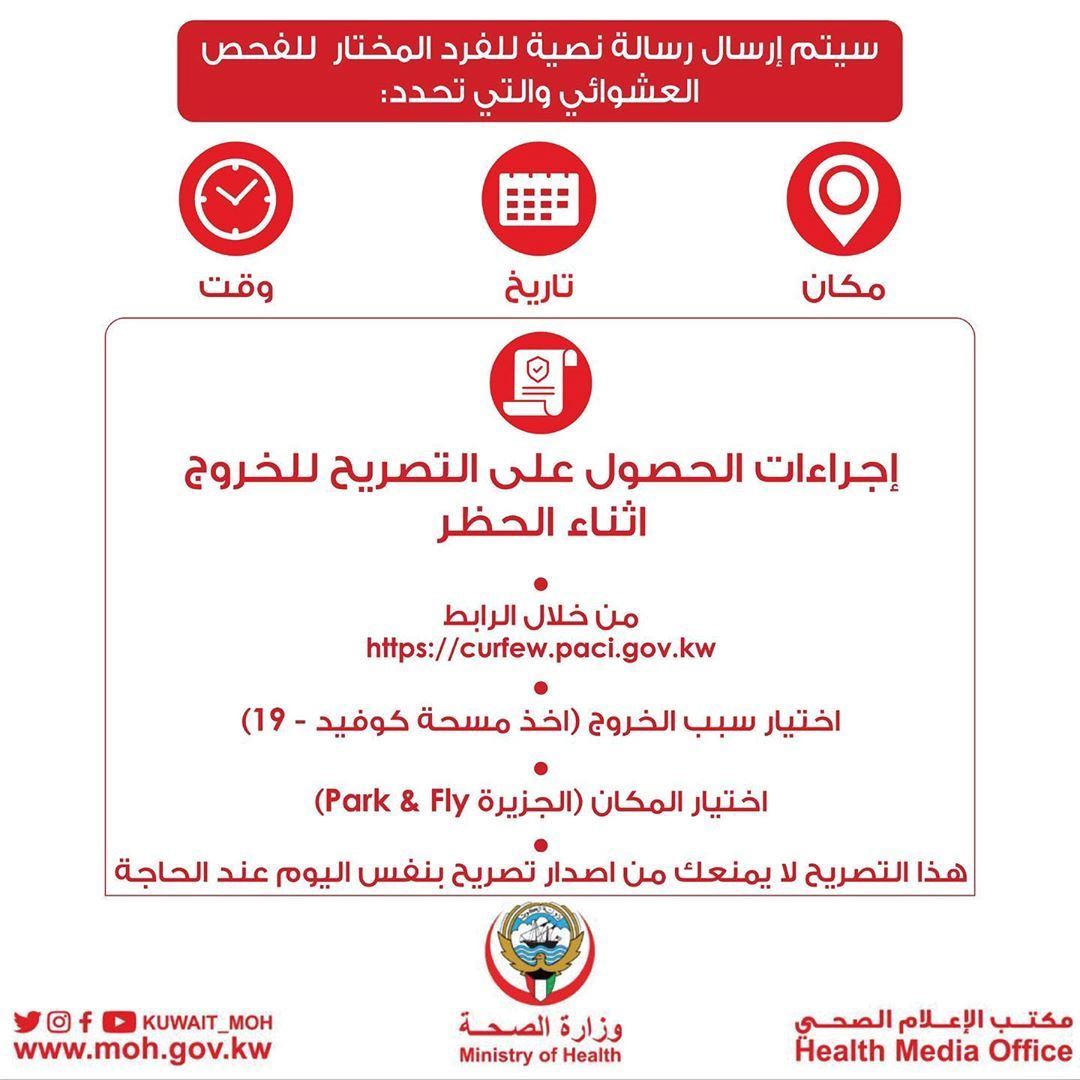 The Ministry of Health announces the selection of a random sample for conducting corona test