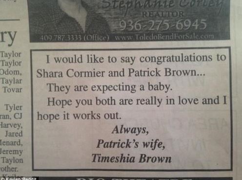 زوجة هنأت زوجها في الجريدة على مولوده الجديد من "عشيقته"