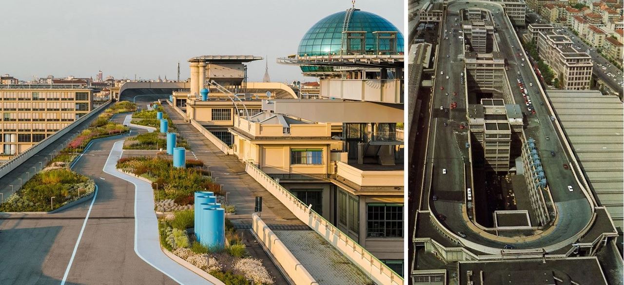 Hotel NH Torino Lingotto Congress (Left), Old Lingotto Fiat factory (Right)