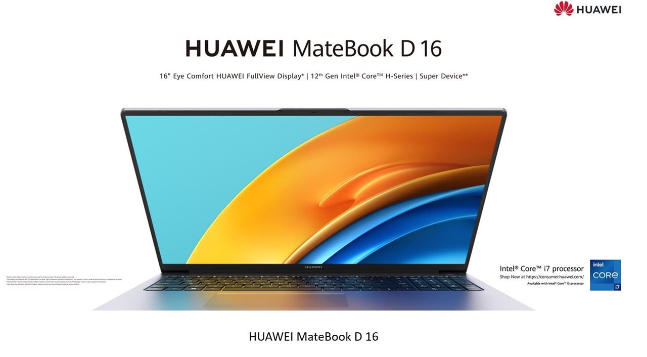 The new HUAWEI 16-inch Laptops depicted: HUAWEI MateBook D 16 and HUAWEI MateBook 16s