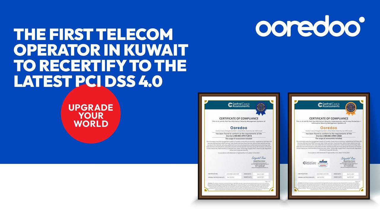 Ooredoo Kuwait leads the way as the first telecom provider to achieve recertification