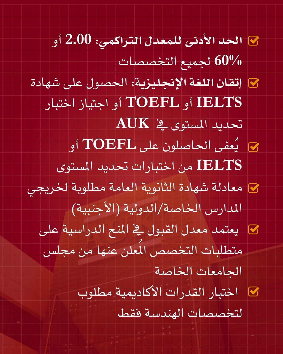 متطلبات القبول والتسجيل للجامعة الأمريكية في الكويت