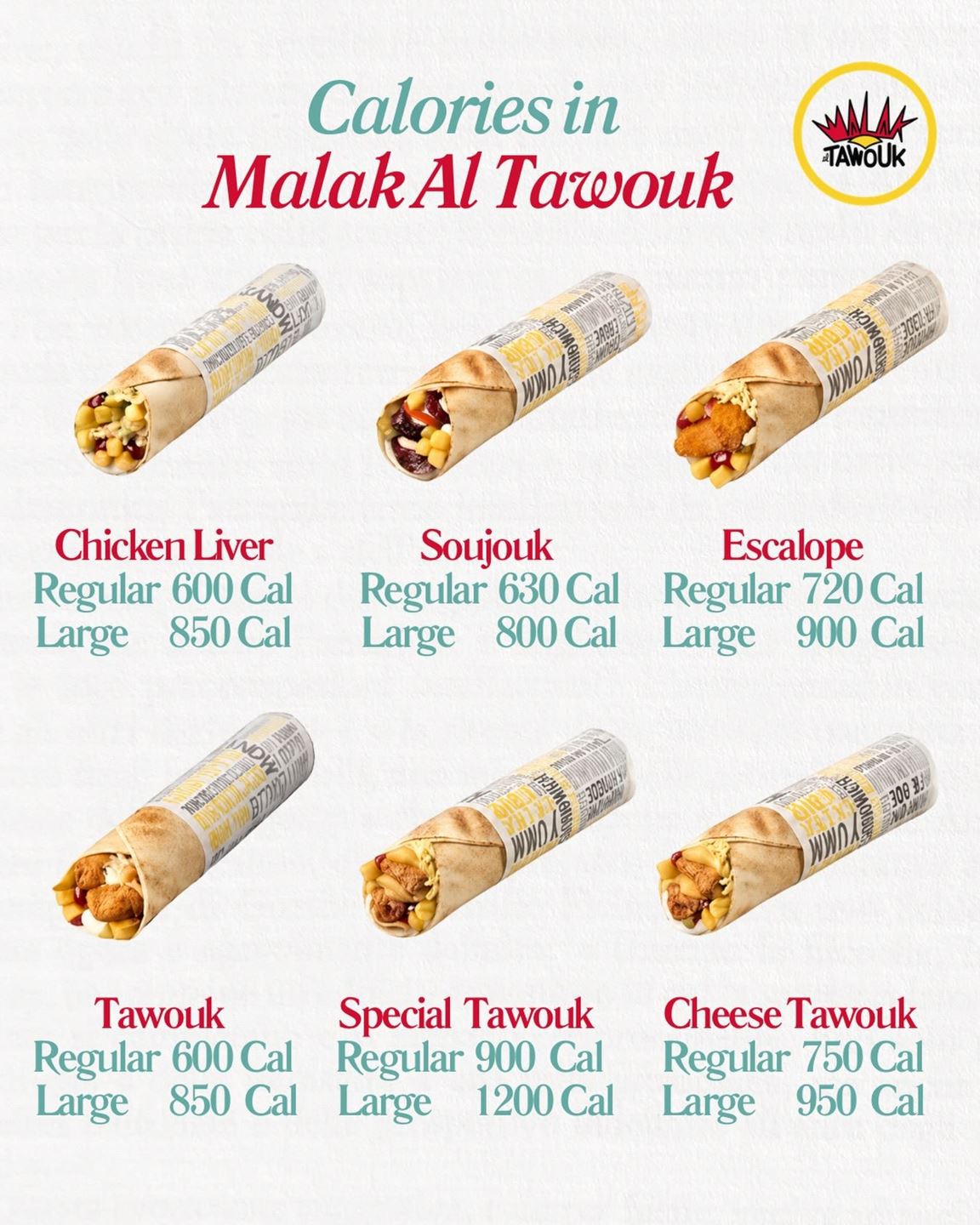 Calories in Malak Al Tawouk Sandwiches and Burgers